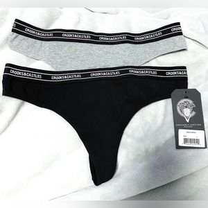 NWT Crooks & Castles Monogram Black + Grey Thong Underwear Size Large